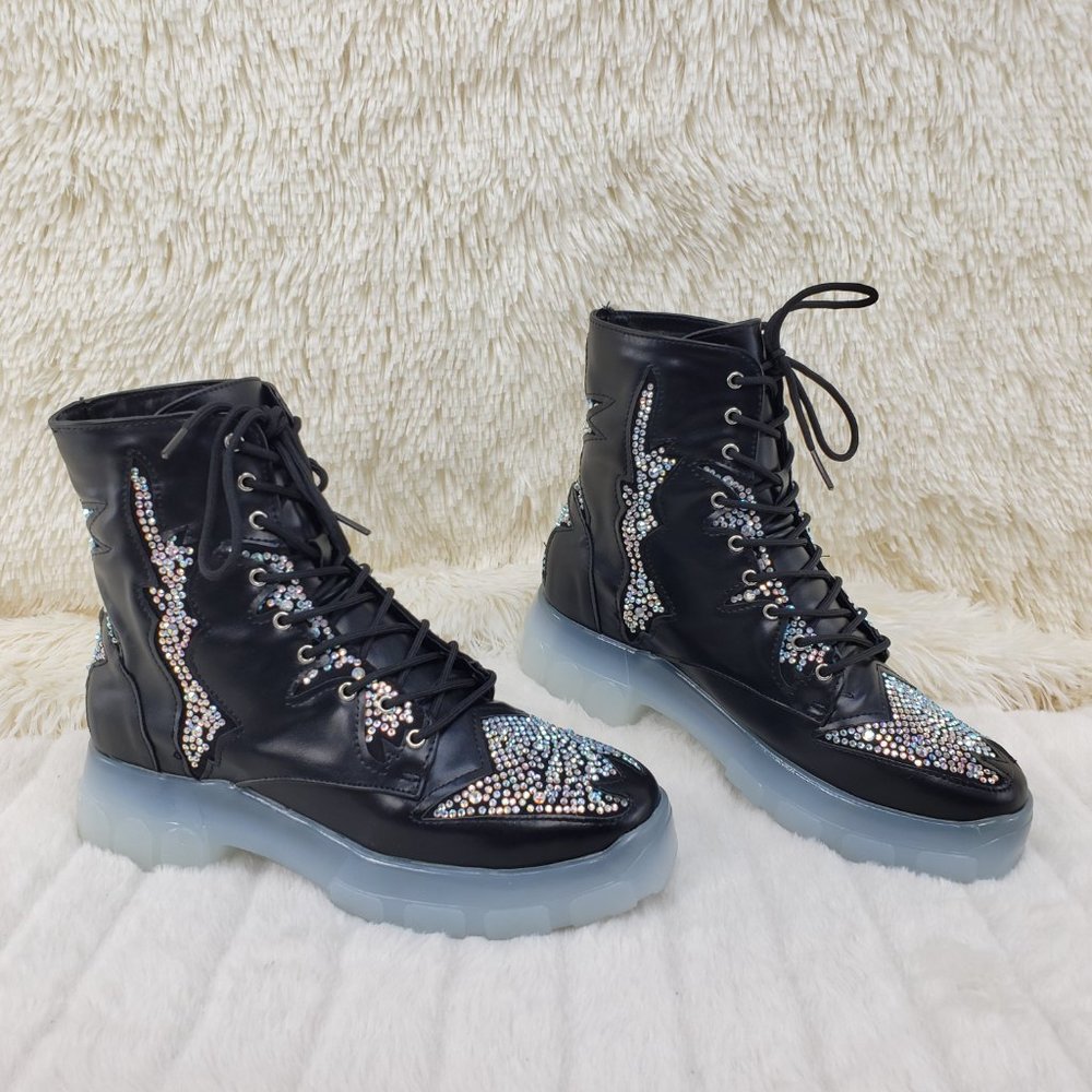 Rhinestone Combat Boots Punk Goth Glam Shoes_11